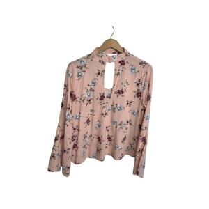 Pink Floral Puff Sleeve Sheer Blouse Womens Large Coquette Fairycore Cottagecore